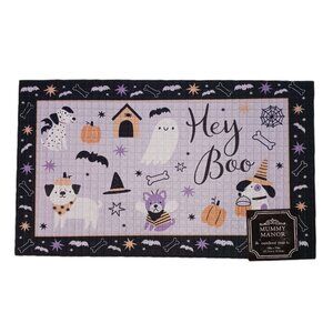 Hey Boo Outdoor Mat 18'' x 30'' Dogs Black & Purple Rubber Back Halloween Decor